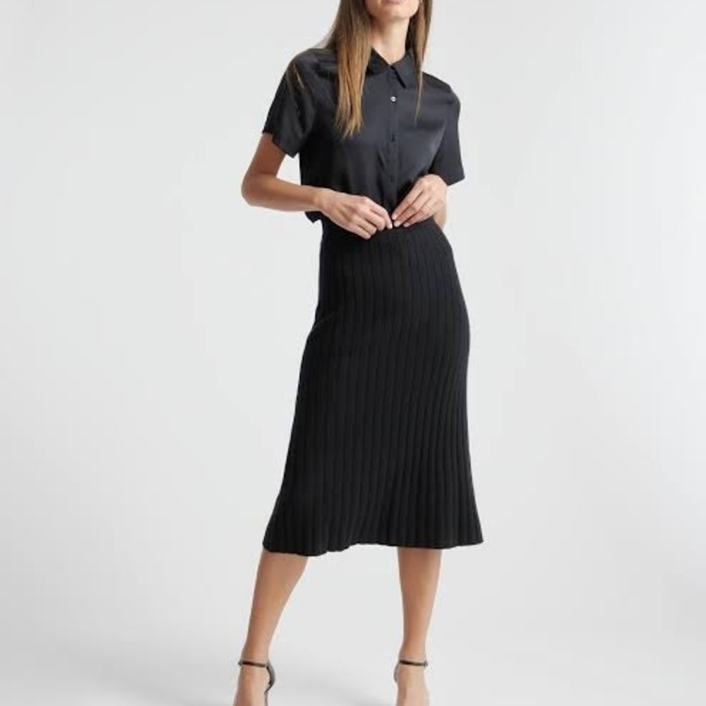 Quince Mongolian Cashmere Midi Skirt, Black, Medium